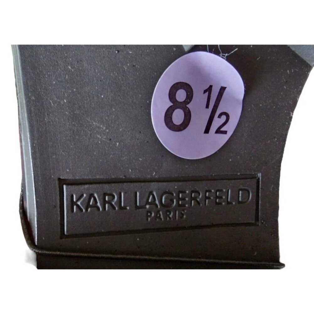 Karl Lagerfeld Combat Black Boots Paris Embellished Strap Payson Pippa 8.5 READ - Picture 7 of 8